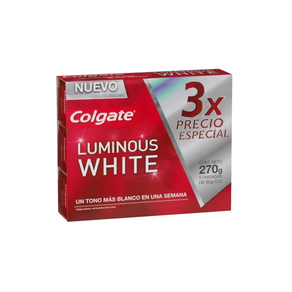 Colgate "Luminous White" pack x 3 tubos 90 Ml Colgate
